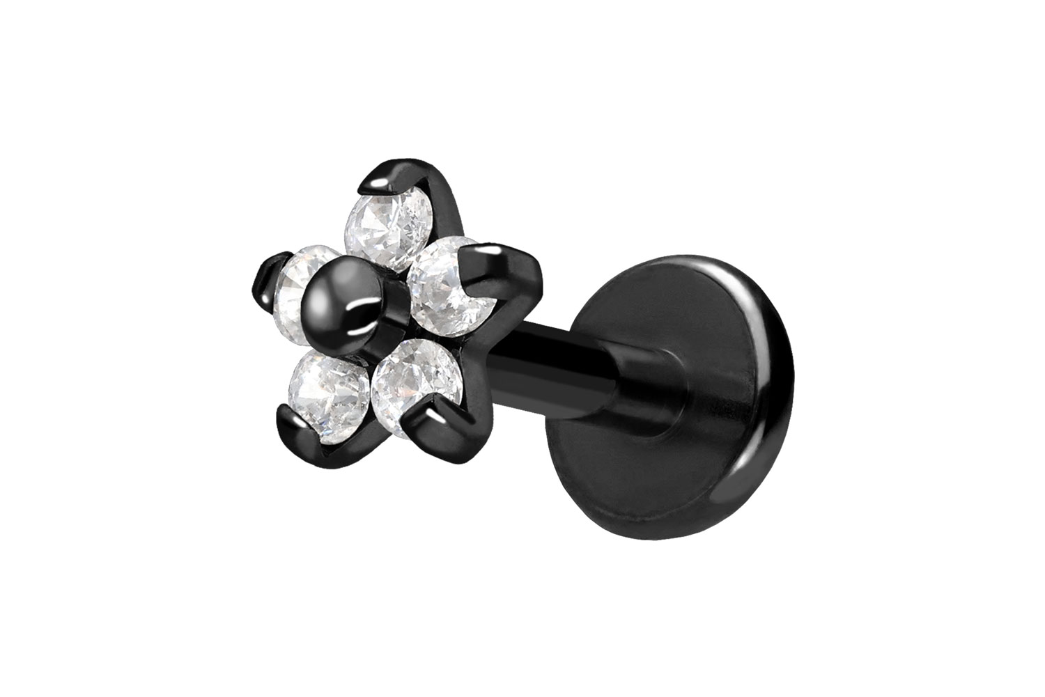 Titan Labret mit Push Fit BLUME MIT 5 KRISTALLEN | SW = Schwarz | 1,2 | 6 | PFT5087_[284747]